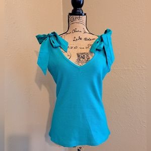 Maeve sleeveless t9op with shoulder bows, teal, medium
